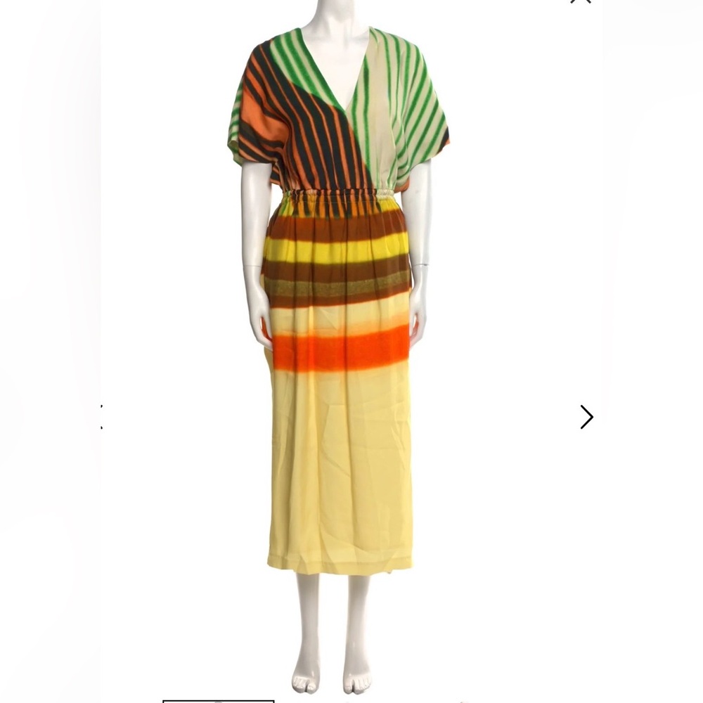 Dries Van Noten and Len Lye Striped V-Neck Dress